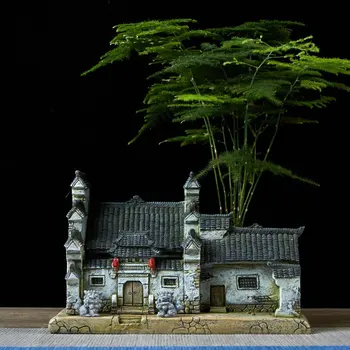 

Chinese Style Micro Landscape House Flower Pot Retro Courtyard Succulent Plant Pot Home Christmas Decoration