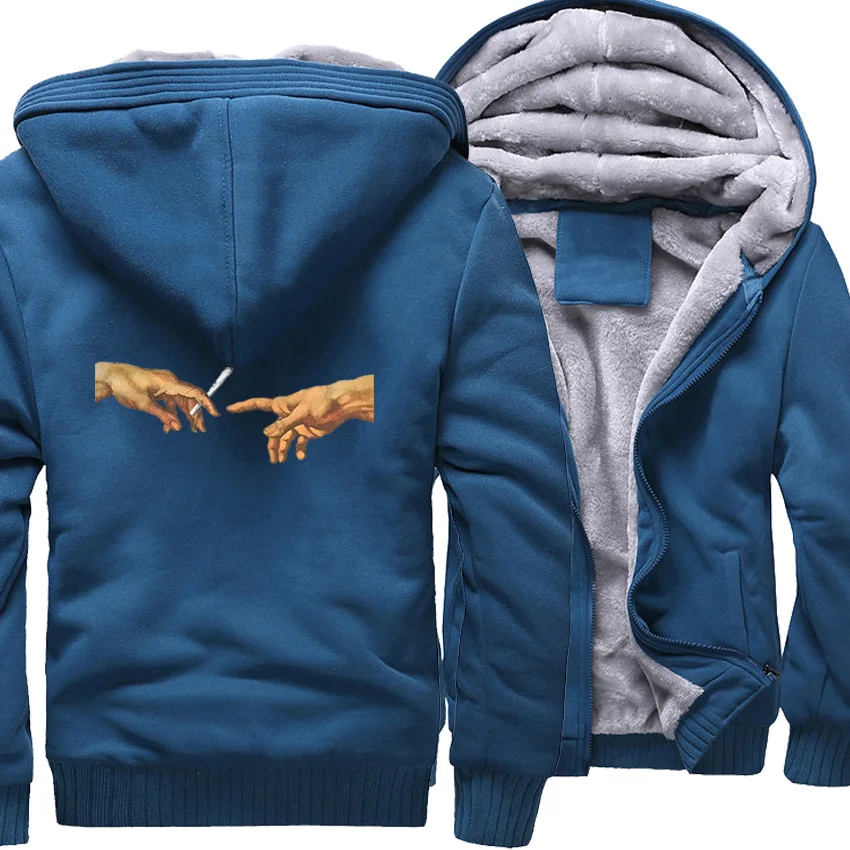 High Quality Hoodies Michelangelo Funny Print Men's Brand Sweatshirts Winter Hot Sale Casual Male Hoody Fleece Thick Warm Coat - Цвет: lake blue 6