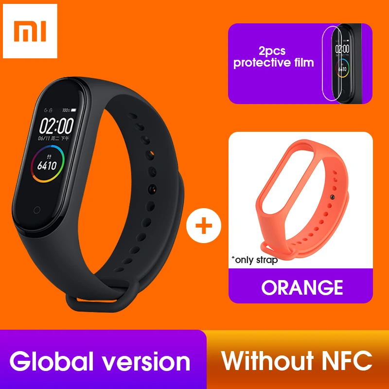 GL Add orange strap Xiaomi mi смарт-браслет 4, 3 цвета, AMOLED экран, mi Band 4, фитнес-браслет, Bluetooth, Smartband, спортивный, водонепроницаемый - Цвет: GL Add orange strap