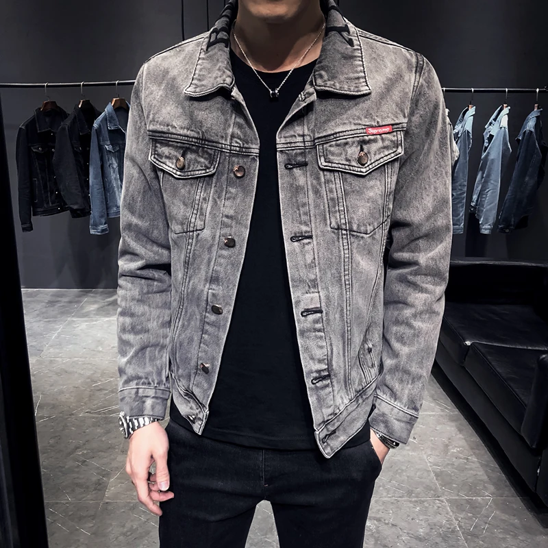 Теплая Флисовая джинсовая куртка 2019 зимняя модная мужская Мужская и пальто