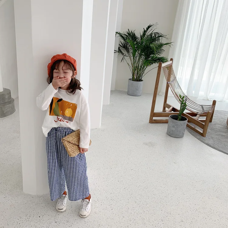 Tckids детская одежда по индивидуальному заказу 19 осенние туфли в стиле ретро, в японском стиле, платье в клетку, Повседневное брюки хлопковые прямые брюки для девочек
