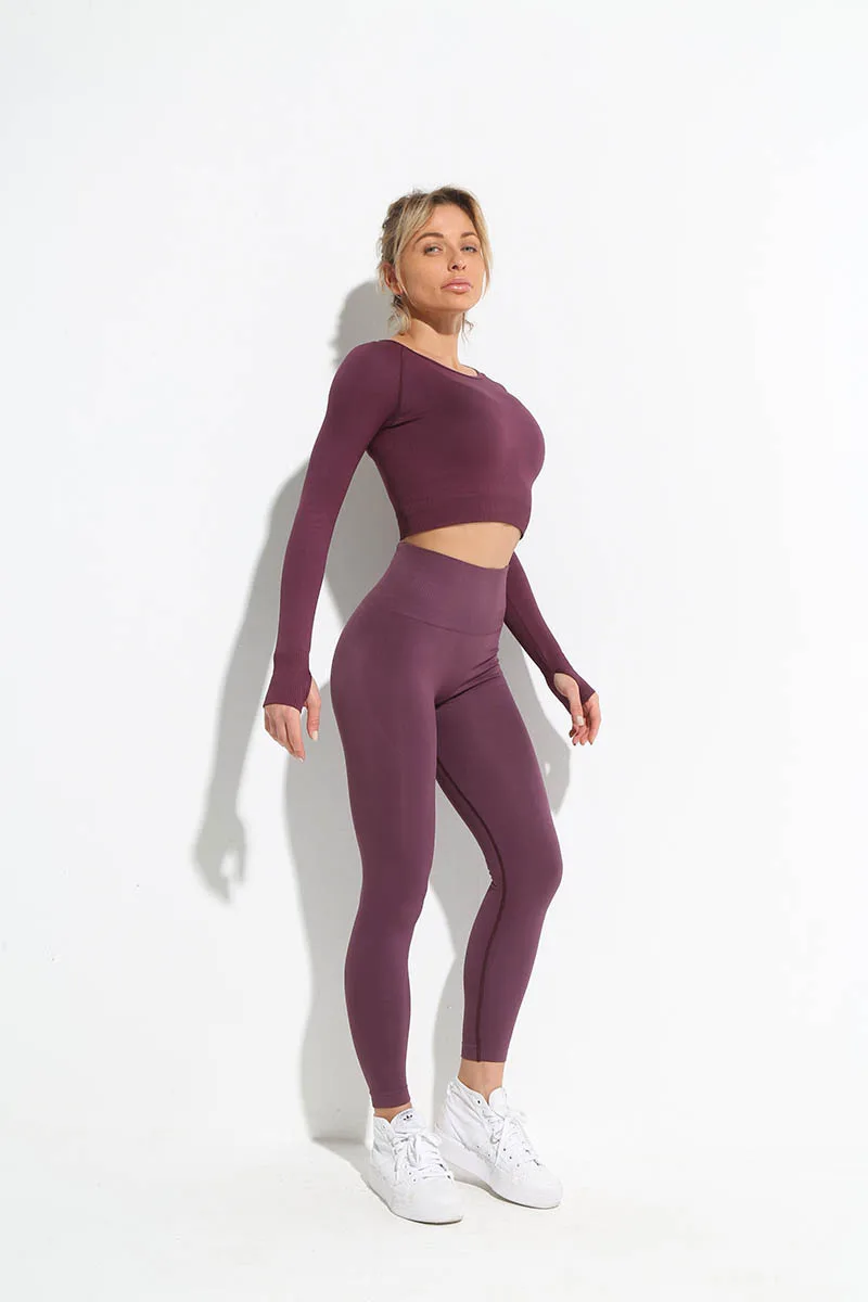 Seamless Women Yoga Leggings Workout Sportswear Gym Clothing Fitness Long Sleeve Crop Top High Waist Leggings Sports Suits compression leggings