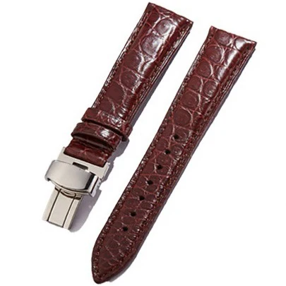 Croco зерна черный Ремешки для наручных часов бабочка пряжка аксессуары коричневый ремень из натуральной кожи браслет 18 мм 20 мм 22 мм - Цвет ремешка: BROWN
