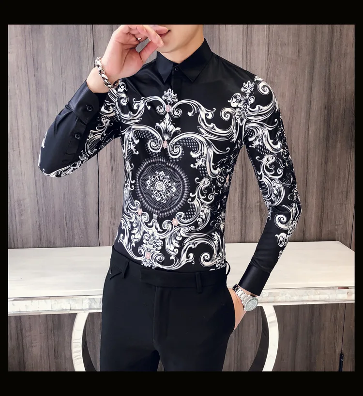 Модная черная рубашка Для мужчин Slim Fit с длинными рукавами Camisa Masculina Chemise Мужская, для общественных мест Для мужчин клуб нарядная рубашка брендовые рубашки для мальчиков