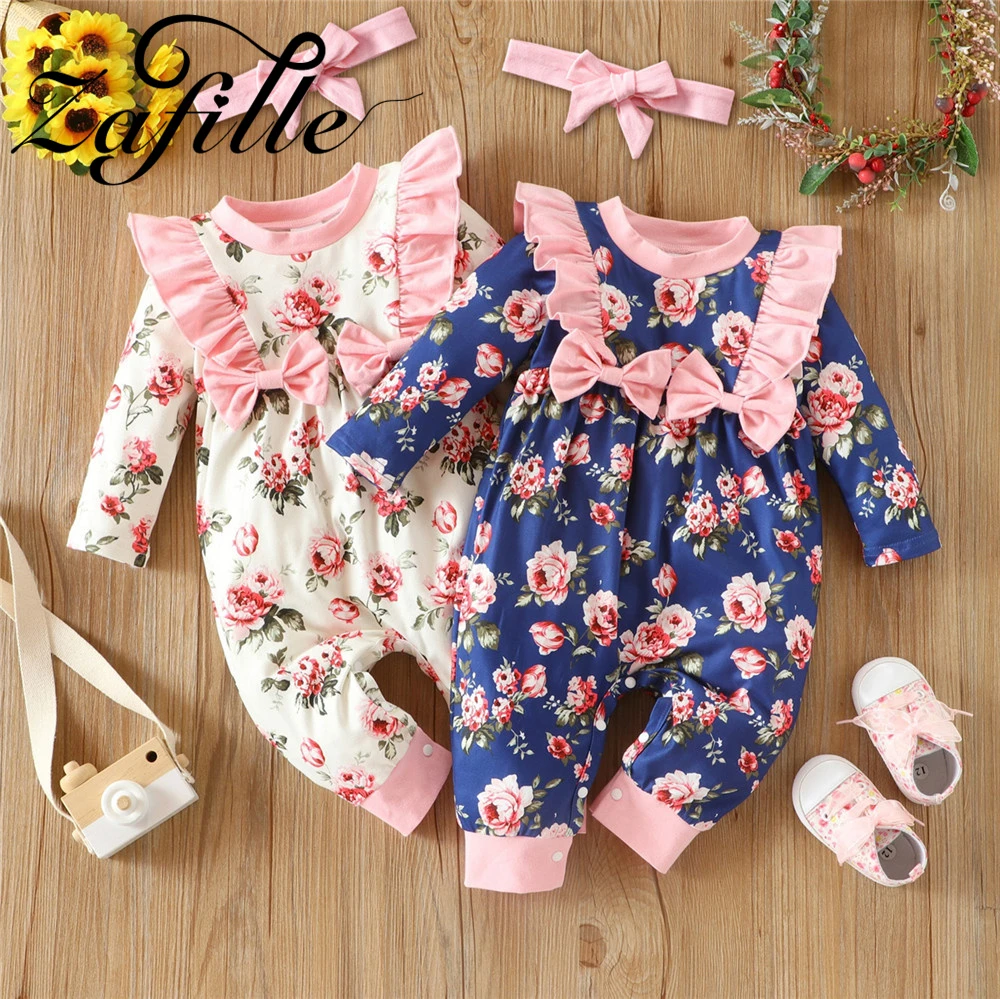ZAFILLE Sweet Baby Girls Rompers Floral Overalls Autumn Winter Newborn Jumpsuit For Kids Toddler Girls Costume Cute Baby Clothes baby bodysuit dress
