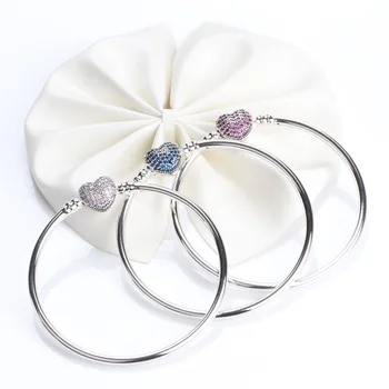 

Authentic 925 Sterling Silver Hot Fashion Versatile Blue Heart Button Pan Bracelet Fit European Charm Bracelets Women Jewelry