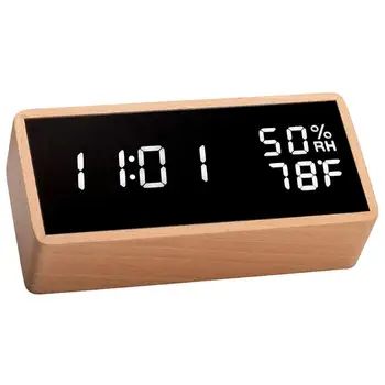 

Wooden Alarm Clock Watch Table Voice Control Digital Wood Despertador Alarm Clock Adjustable Brightness Sound Control Room Decor