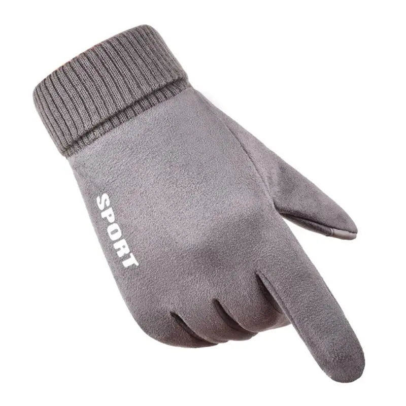Mens Winter Thick Plush Lining Suede Stretch Gloves Touchscreen Thermal Ribbed Cuff Snow Ski Driving Sports Mittens Wrist Warmer