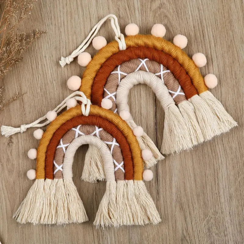 INS Nordic Home Weaving Hand-Woven Rainbow Tapestry Cotton Tassel Wall Hanging Toy Baby Girls Room Decor Nursery Home Decor