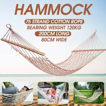 

1-2 Person Portable Outdoor Hammock White Mesh Cotton Rope Swing Hammock for Porch Beach Indoor Patio Hammock for Bedroom