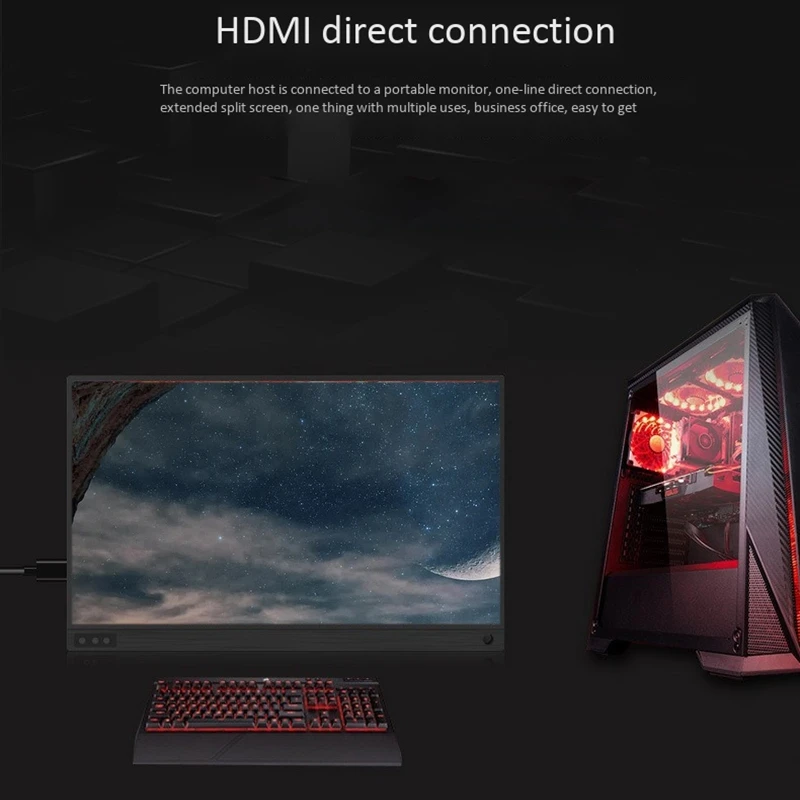 Portable Monitor 15 6 Inch IPS Display Built in Type C Rich Interface Can Connect to Many Peripherals 1080P US Plug