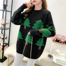 

Christmas Tree Pattern Sweaters Pullovers Women O Neck Knitted Loose Jumpers 2021 Winter Autumn Casual Warm Tops Girlfriend Gift