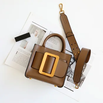 

Genuine leather handbag women New generous buckle handbag belt decorative Messenger bag casual small square bag GN-SB-xxfbzs
