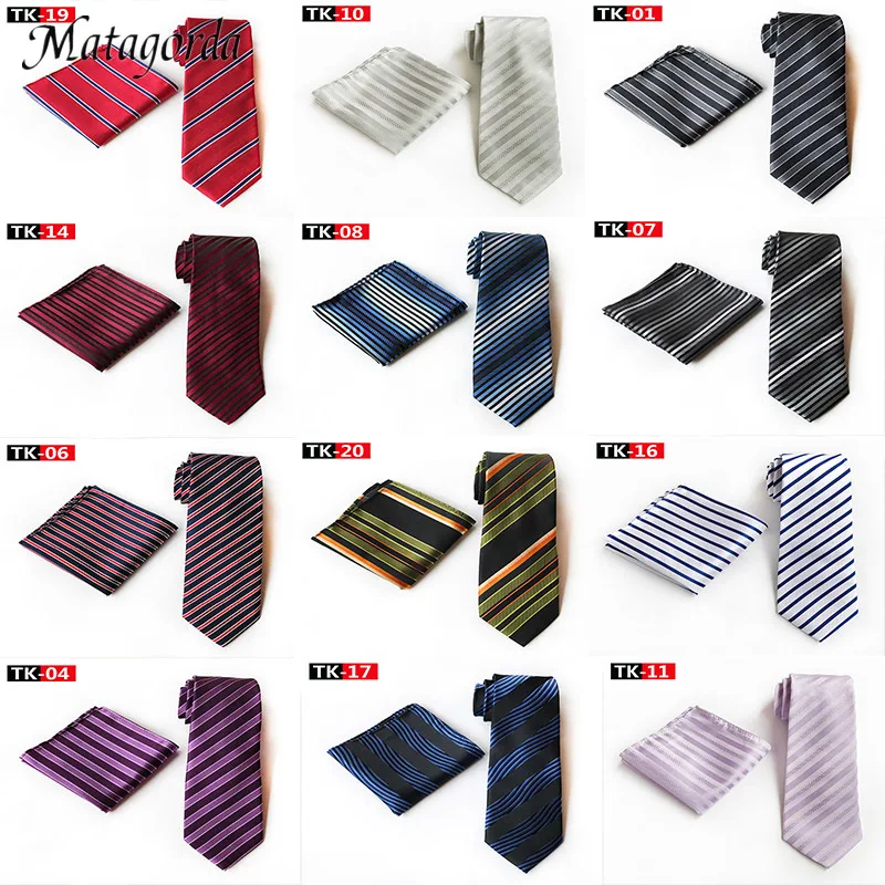 

New Pattern Tie&Hanky Set Red Blue Man Necktie Single Stripe Cravat Pocket Square Towel for Men Wedding Suit Cravate Neckwear