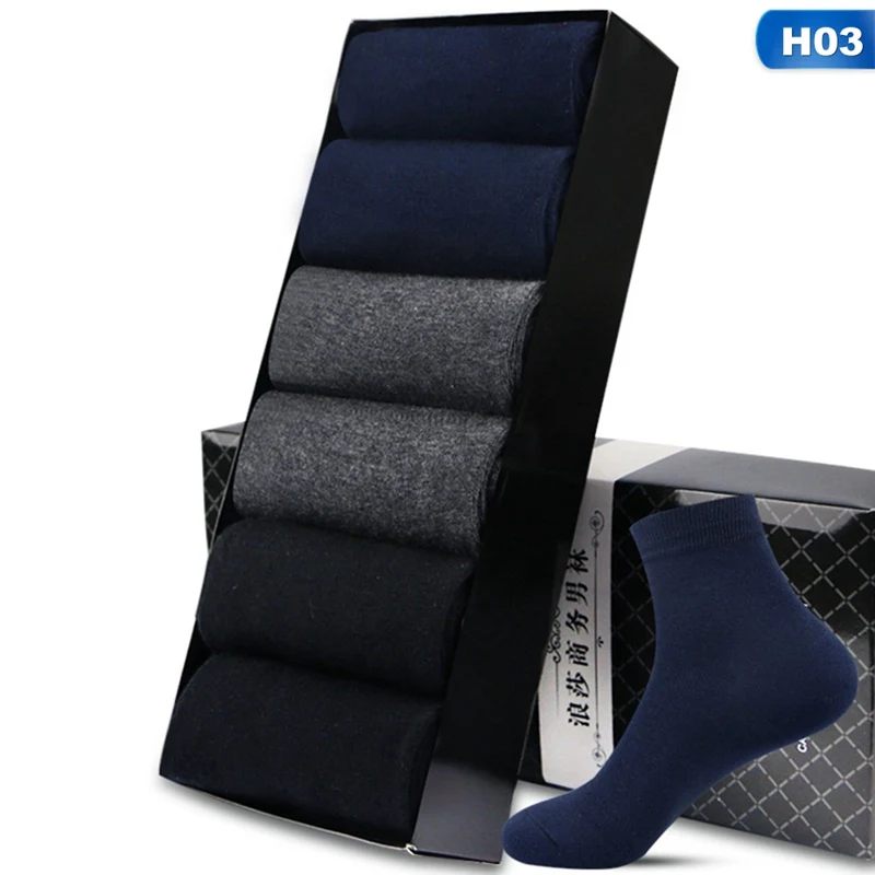 6 pairs Men's Cotton Socks Business Men Deodorant Crew Socks Breathable Male Solid Color - Цвет: H03