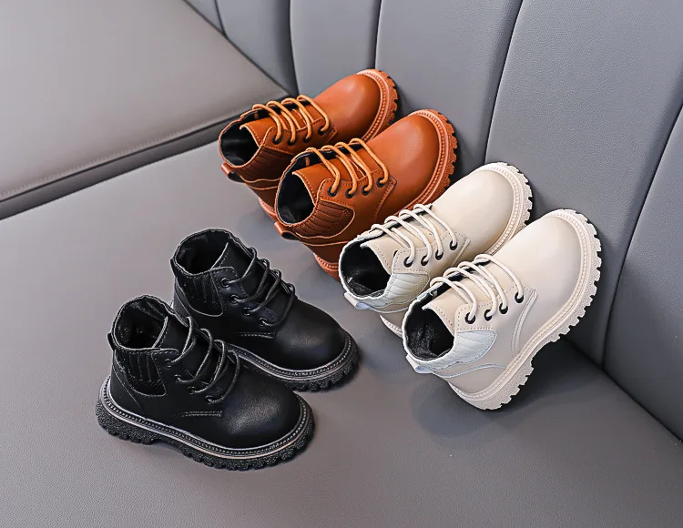 Baby Boys Boots for Kids Girls Booties Leather Shoes Soft Sole Fashion Martin Boots Waterproof Non-slip Plush Boy Running Shoes