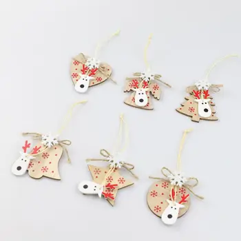 

6pcs/set Christmas Wood Pendant DIY Gift Tags Set Hanging Crafts Xmas Tree Branch Drop Ornament New Year Cute Home Decoration
