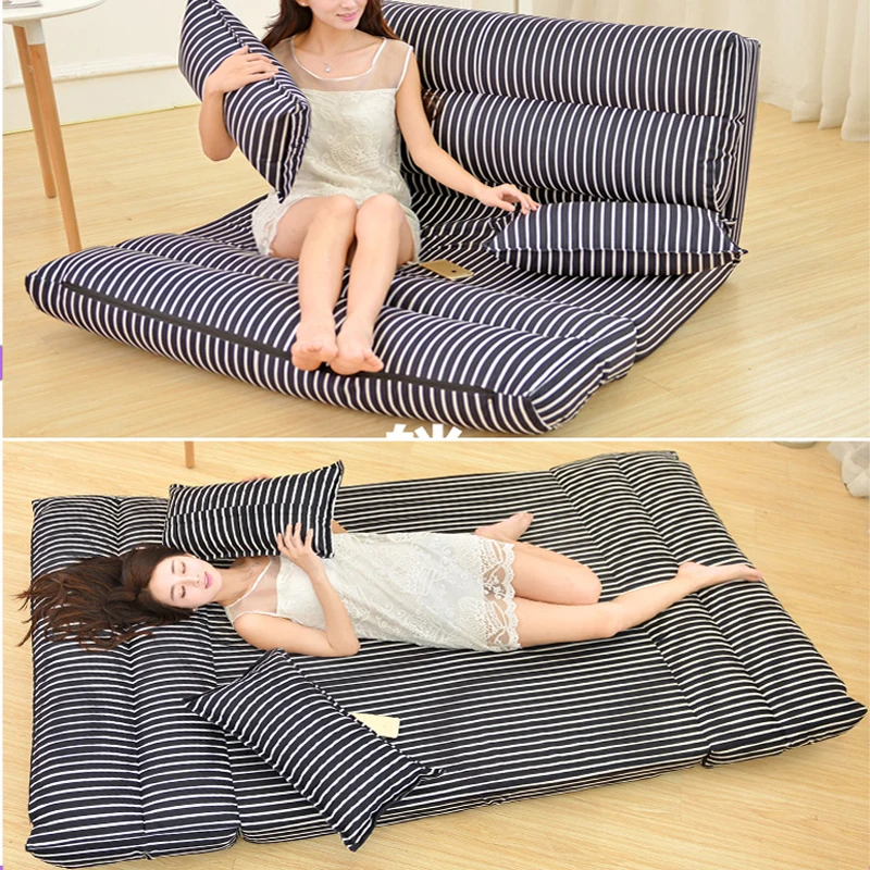 Современный Полосатый Пол ленивый диван-кровать татами складной диван двойной одноместный многофункциональная кровать Pouf Bean Bag кресло для отдыха маленькая спальня