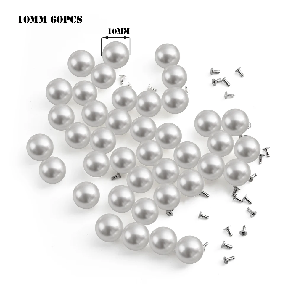 10mm 60pcs 1 упаковка, круглые жемчужные заклепки, пуговицы для ткани, брюк, шляп, сумок, обуви, сделай сам, ремесло, Декор, аксессуары для домашней одежды, скрапбук, женская мода - Цвет: 10mm 60pcs