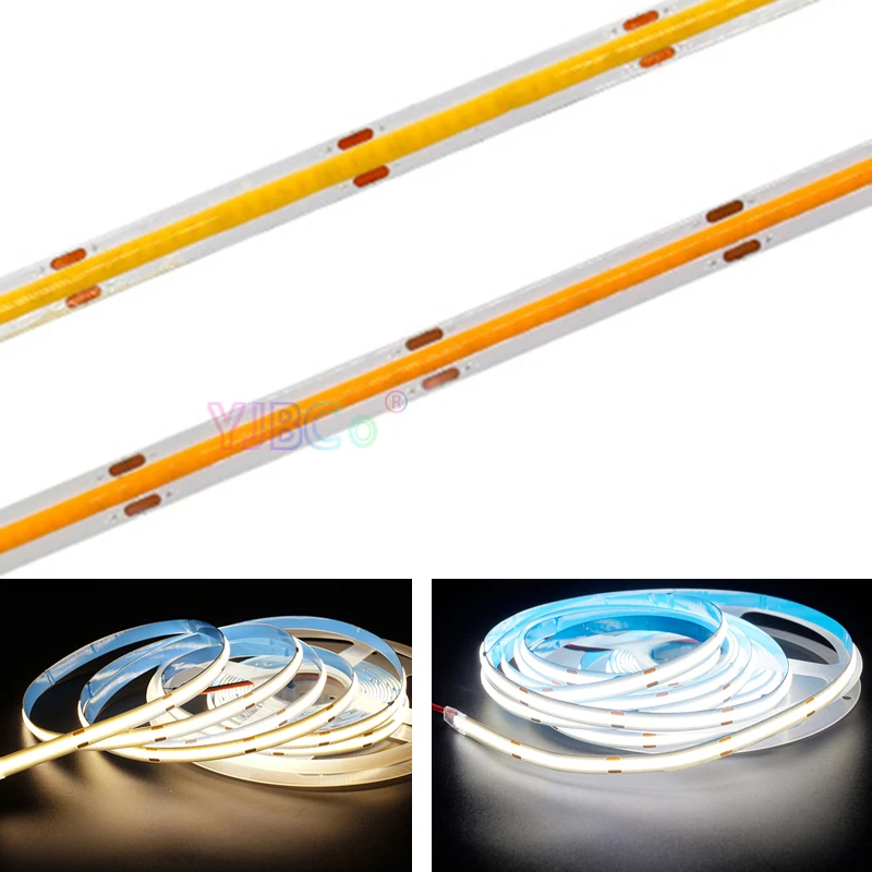 5m COB LED Strip DC12V/24V 8mm High Density Flexible FOB COB Led Lights 384/528 LEDs/m White/Warm White Linear Dimmable