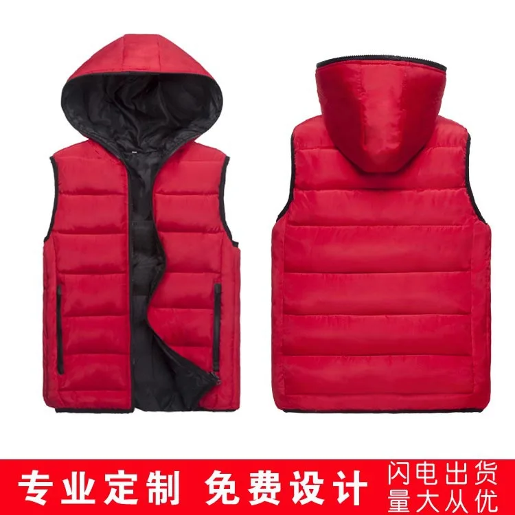 Red With Hoodies Мужские зимние теплые волнистые куртки, пальто, Мужская парка с капюшоном, жилет, Hombre, Повседневный, на молнии, с карманами, пальто без рукавов, Homme, модный жилет - Цвет: Red With Hoodies