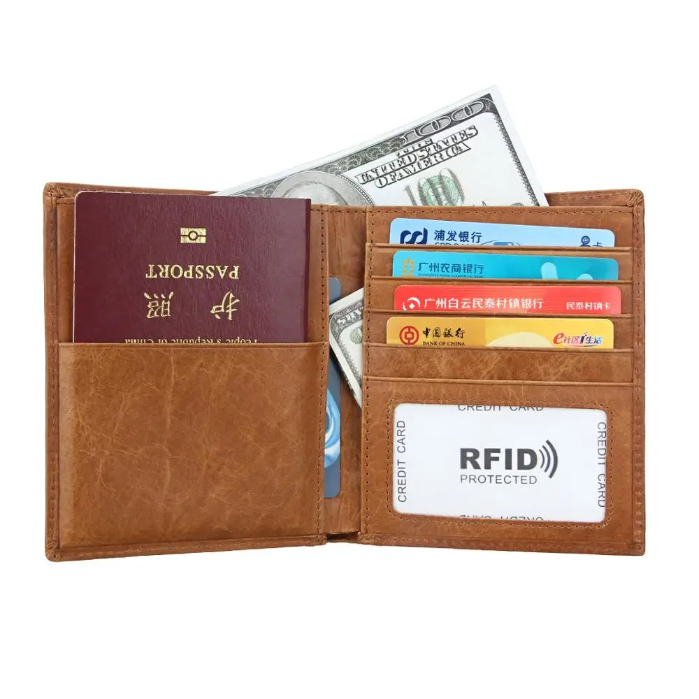 Genuine Leather Passport Cover Men Women Bifold Clutch Purse Business ID Credit Card Holder Wallet GLWW07