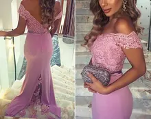 

Mermaid wedding party gown hot V neck OFF shoulder short sleeve satin decal gold burgundy blue Dusty pink bridesmaid dress long