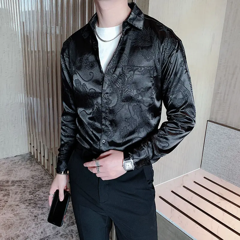 Рубашка мужская с длинным рукавом винтажный дизайнерский пуловер в китайском