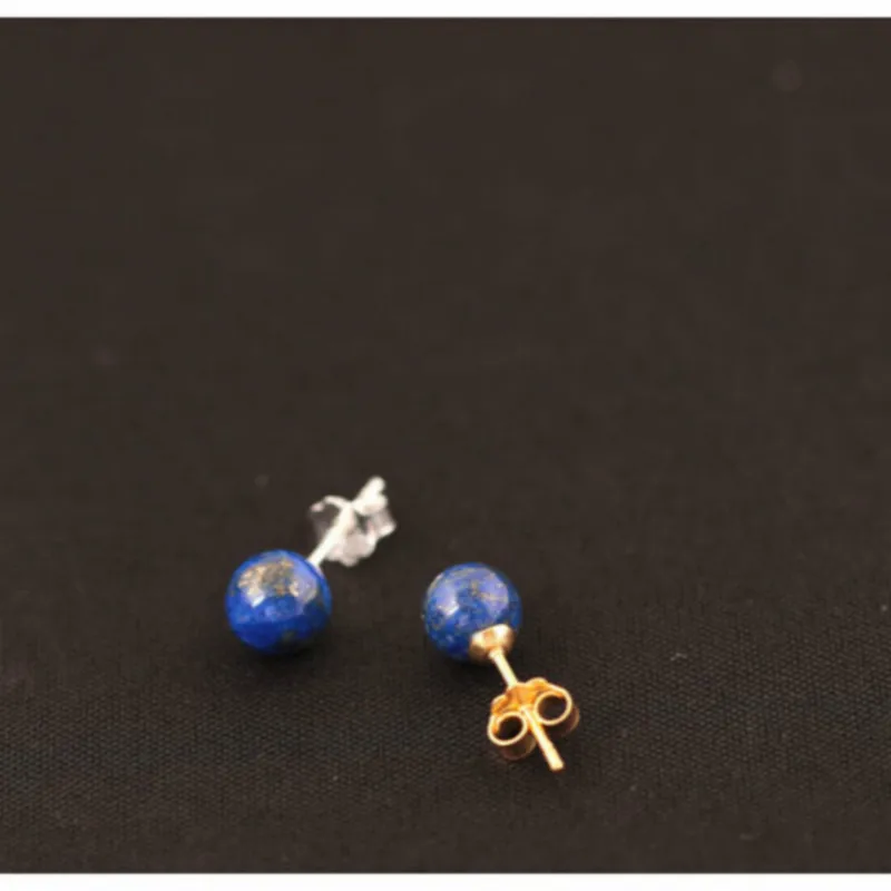 925 Sterling Silver Lapis Lazuli Beads Stud Earrings For Women Simple Style Lady Gift Prevent Allergy Sterling-silver-jewelry - Image 4