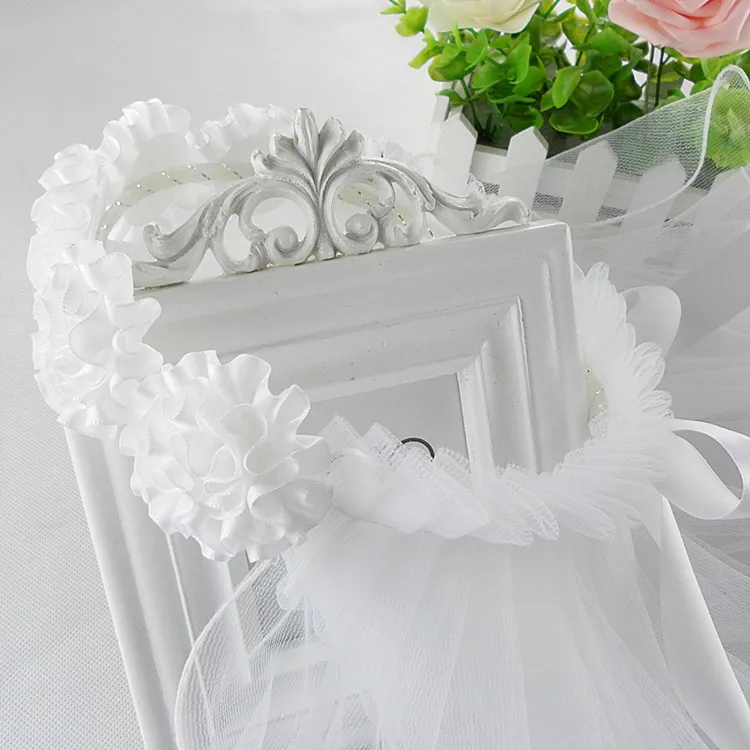 Цветочная вуаль для девочек, два слоя, белый свадебный венок для причастия, повязка на голову для принцессы
