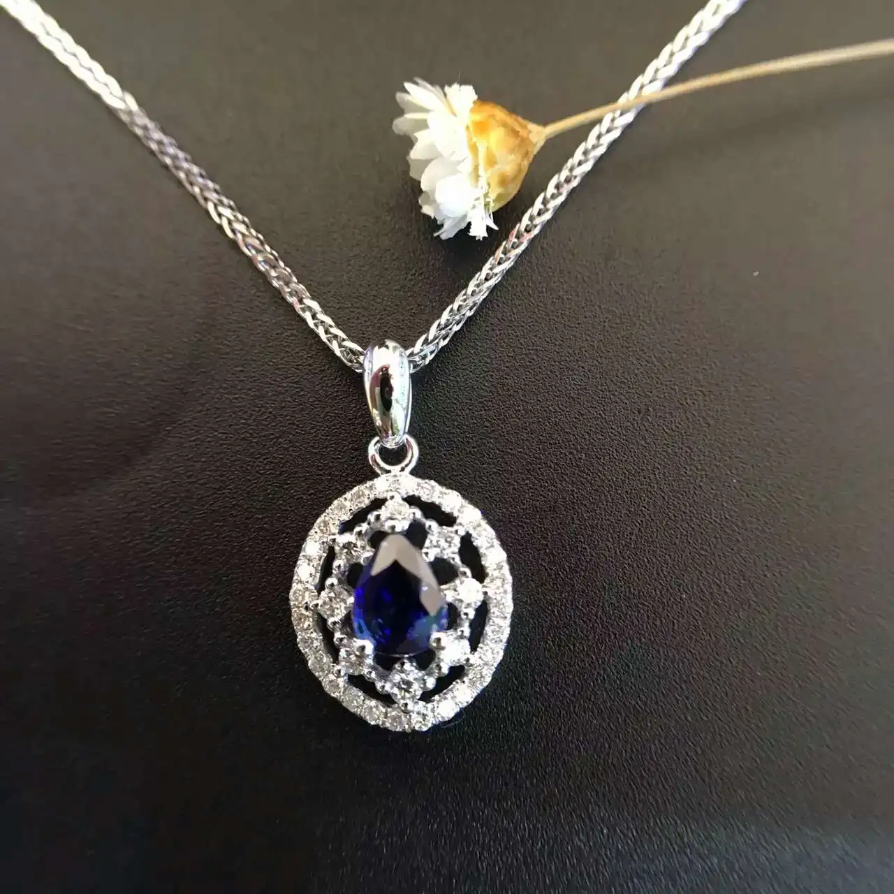 0.602ct+ 0.285ct 18K белое золото натуральный сапфир и кулон ожерелье с бриллиантами инкрустированные Завод Новое поступление ювелирные изделия