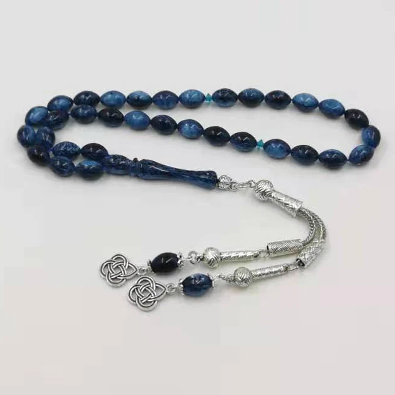 Синий браслет из смолы Tasbih 33 prayerbeads серебряная металлическая кисточка исламские арабские модные четки Kuwait дизайн Misbaha Четки - Окраска металла: 33 beads