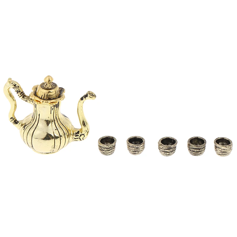 5 шт. металлический чайный сервиз чашка для чая 1: 12 миниатюрная мебель для кукольного дома столовая посуда игрушка - Цвет: Gold