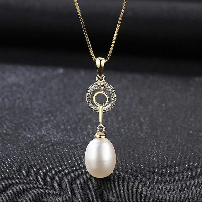 White 925 пробы, серебряное кольцо, Пресноводный Жемчуг, элегантная Длинная цепочка, женская подвеска, ожерелье, серебряное ювелирное изделие - Цвет камня: White