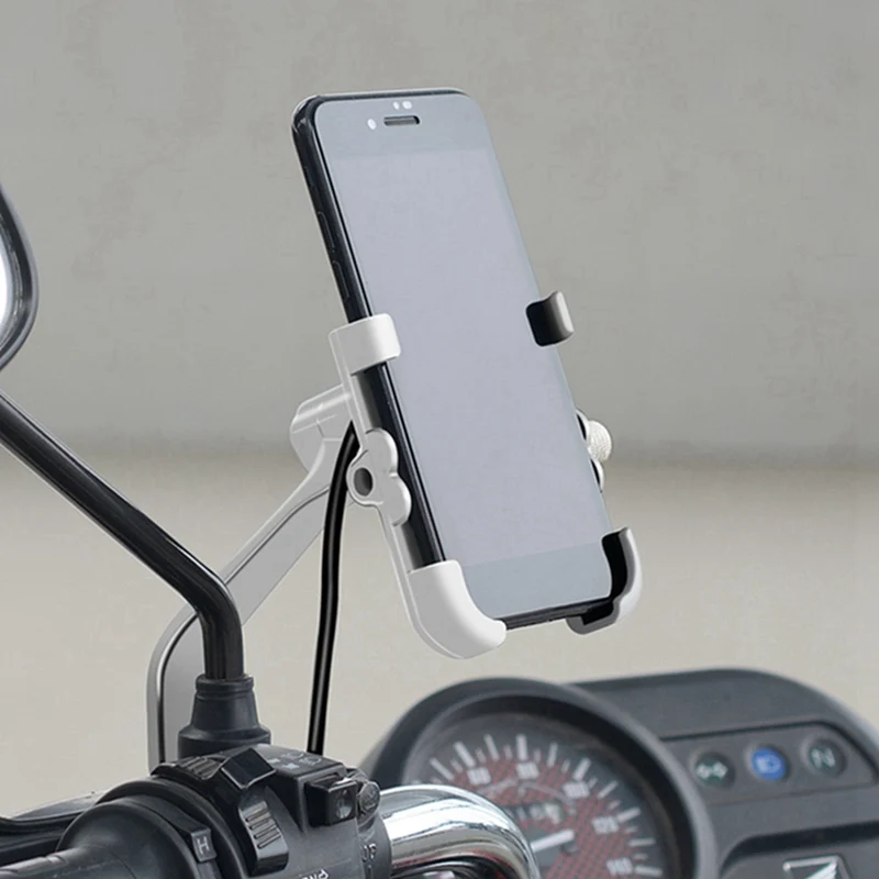 Алюминиевый держатель для телефона мотоцикла QC3.0 с быстрой зарядкой, 1 шт., кронштейн заднего вида для 4-6,2 дюймов, крепление для телефона, серый/черный