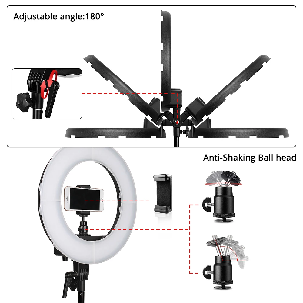 Travor 12 дюймов фотостудия светильник ing с регулируемой яркостью 5500K светодиодный кольцевой светильник с подставкой штатив кольцевая лампа для видео на YouTube фото