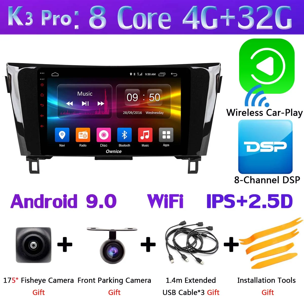 K3 Pro CarPlay 360 ° камера Android 9,0 4G+ 64G gps радио CarPlay DSP автомобильное мультимедийное головное устройство стерео плеер для Nissan X Trail X-Trail Qashqai - Цвет: K3 Pro CarPlay