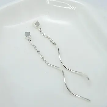 

Ice River 100% 925 Sterling Silver Wave Thread Earring Women Square Earrings Drop Summer Metal Chain Dangle Fine Jewelry 1 Pair