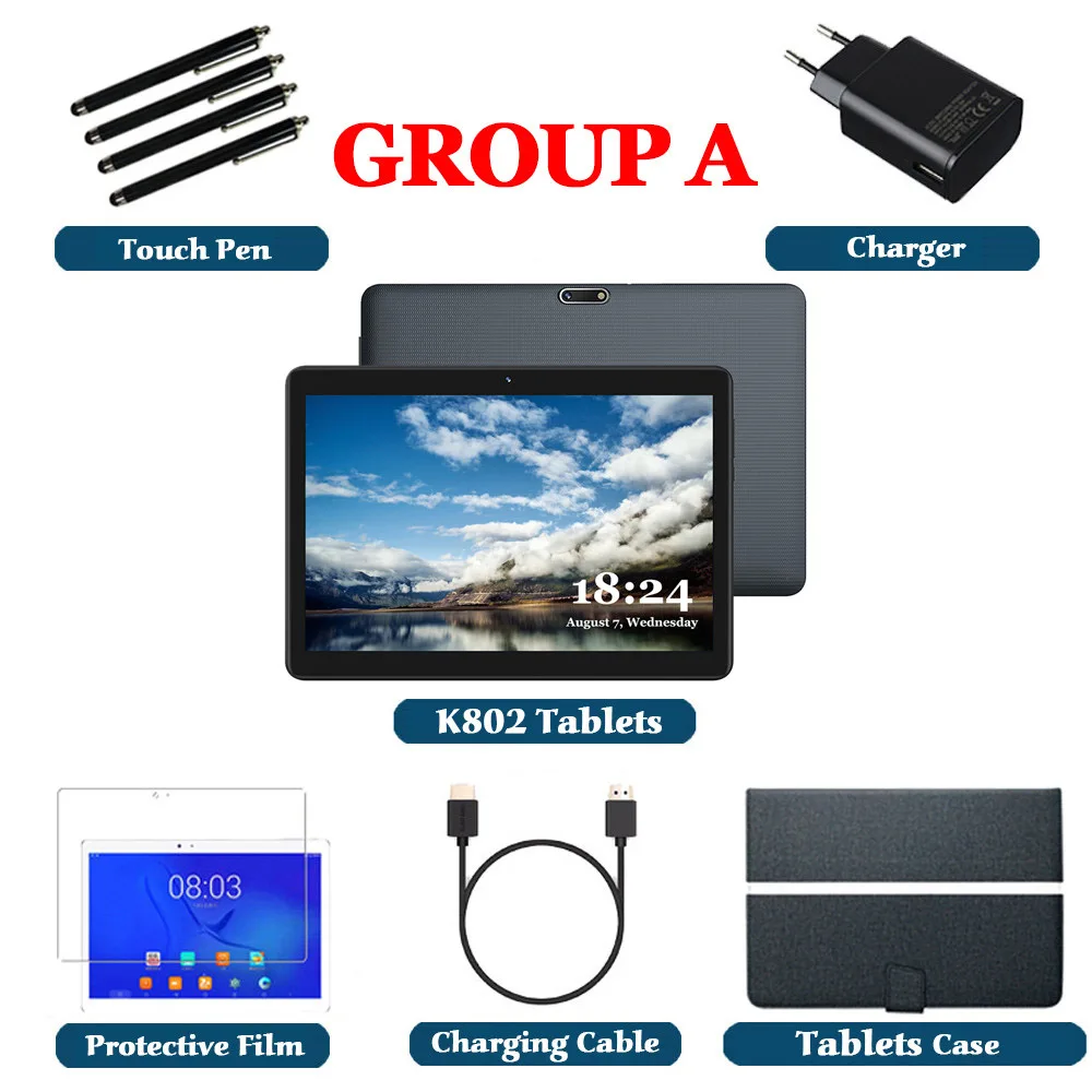 Gift-Tablets Case LNMBBS K802, 10,1 дюймов, планшетный ПК, 2 ГБ+ 32 ГБ, 1920*1200, Bluetooth, gps, Wifi, Android 9,0, MTK6580, четыре ядра, две sim-карты, 4G, планшет для телефонных звонков - Комплект: Gift-Tablets Case