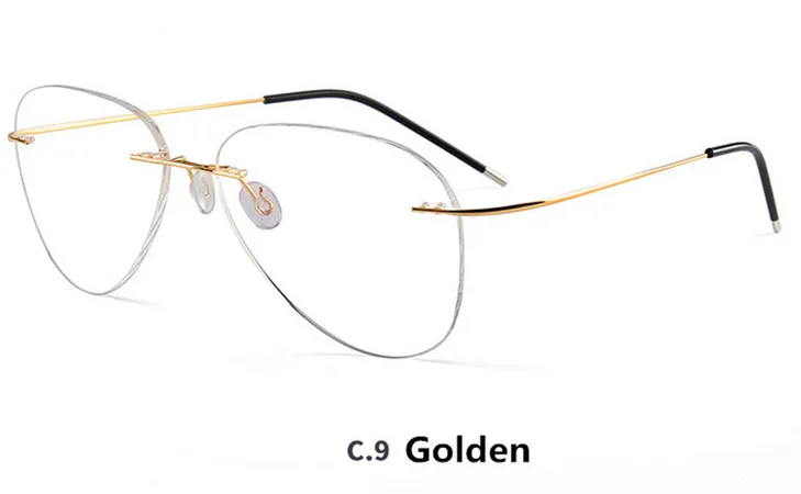 Pilot Ultra-light Men Glasses Frames Rimless Eyeglasses Optical Business Eyewear Prescription Titanium Alloy Light Handsome - Frame Color: C8 Golden