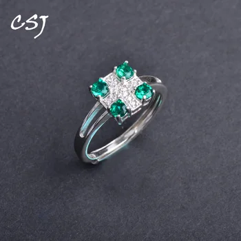 

CSJ Natural Emerald rings modern stylish Real 925 Silver sterling Round 3mm cut Fine Jewelry for Women Gift in box free express