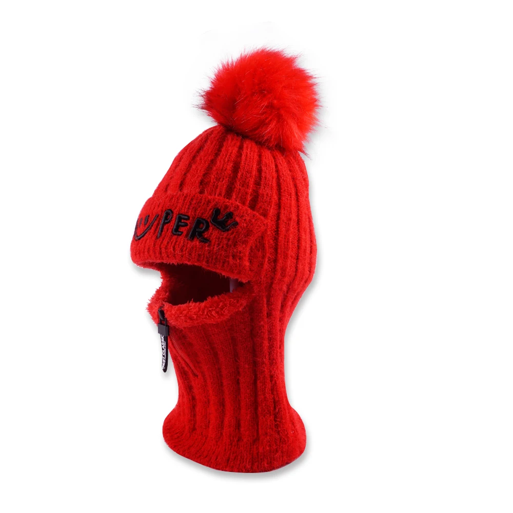 Теплая вязаная шапка, шарф, шапка, маска, зимние шапки для женщин Skullies Beanies, Теплая Флисовая шапка - Цвет: Красный