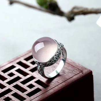 

Fashion Vintage Real 925 Solid Sterling Silver Natural Rose Quartz Gemstone Ring Wedding Band Women Fine Jewelry Wholesale