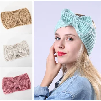 

DUOJIAOYAN fall winter handmade women hairband big butterfly knitted wool headband for ladies warm fashion girl hair accessories
