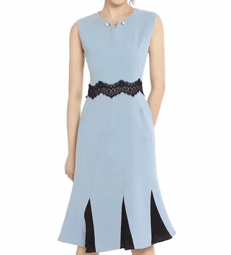 Кружевное женское платье с аппликацией, модные платья без рукавов с цветными блоками, A903