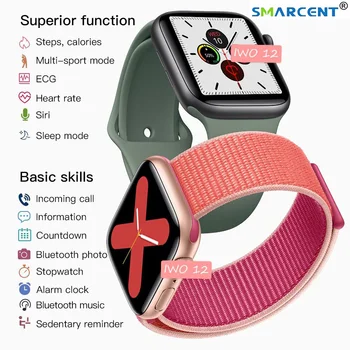 

IWO 12 Smart Watch Series 5 IP68 Waterproof GPS Bluetooth ECG Heart Rate Sleep Monitor Music Control for Apple Watch IOS Android