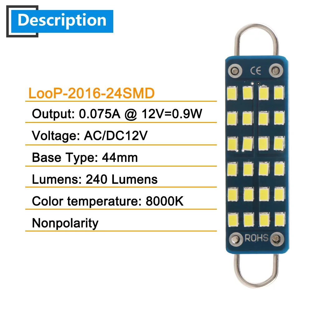 10X AC/DC 12 В 44 мм 24 SMD жесткая петля светодиодная гирлянда лампы C5W C10W 561 карго купол для чтения потолочный светильник на крышу 240LM белый