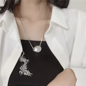 

SRCOI Glossy Open Waterdrop Oval Pendant Chain Necklace Minimalism Gold Silver Color Double Hook Chain Single Necklace Women