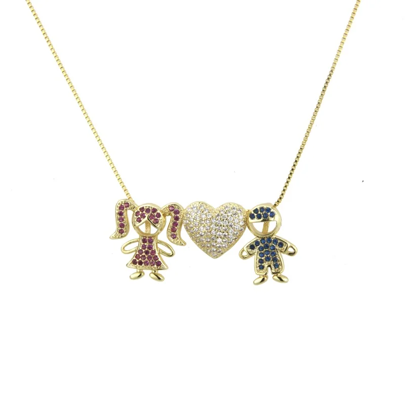 SUNSLL новое Золотое медное ожерелье, циркониевое ожерелье, ожерелье в форме сердца для мальчиков и девочек, модное милое ювелирное ожерелье для женщин и детей - Окраска металла: Золотой цвет