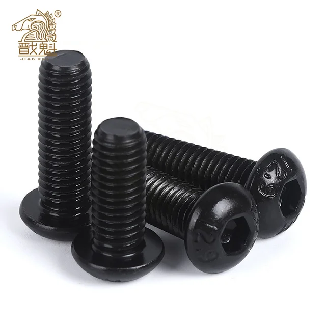 10/50pcs M2 M2.5 M3 M4 M5 M6 304 A2-70 Stainless Steel Black grade 10.9 ISO7380 Hexagon Hex Socket Head Button Allen Bolt Screw 10.9 class steel